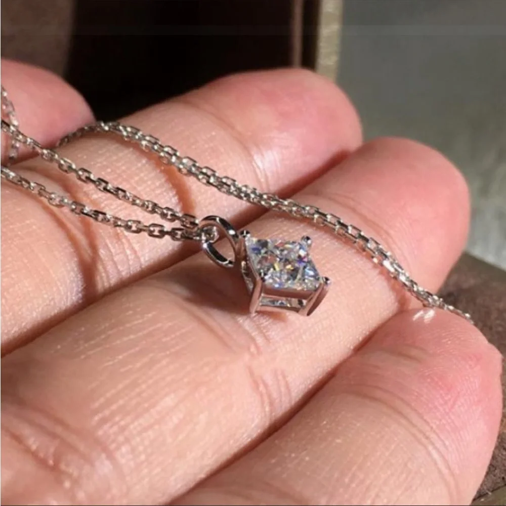New 2ct Princess Cut Solitaire Diamond Necklace - Picture 3 of 5